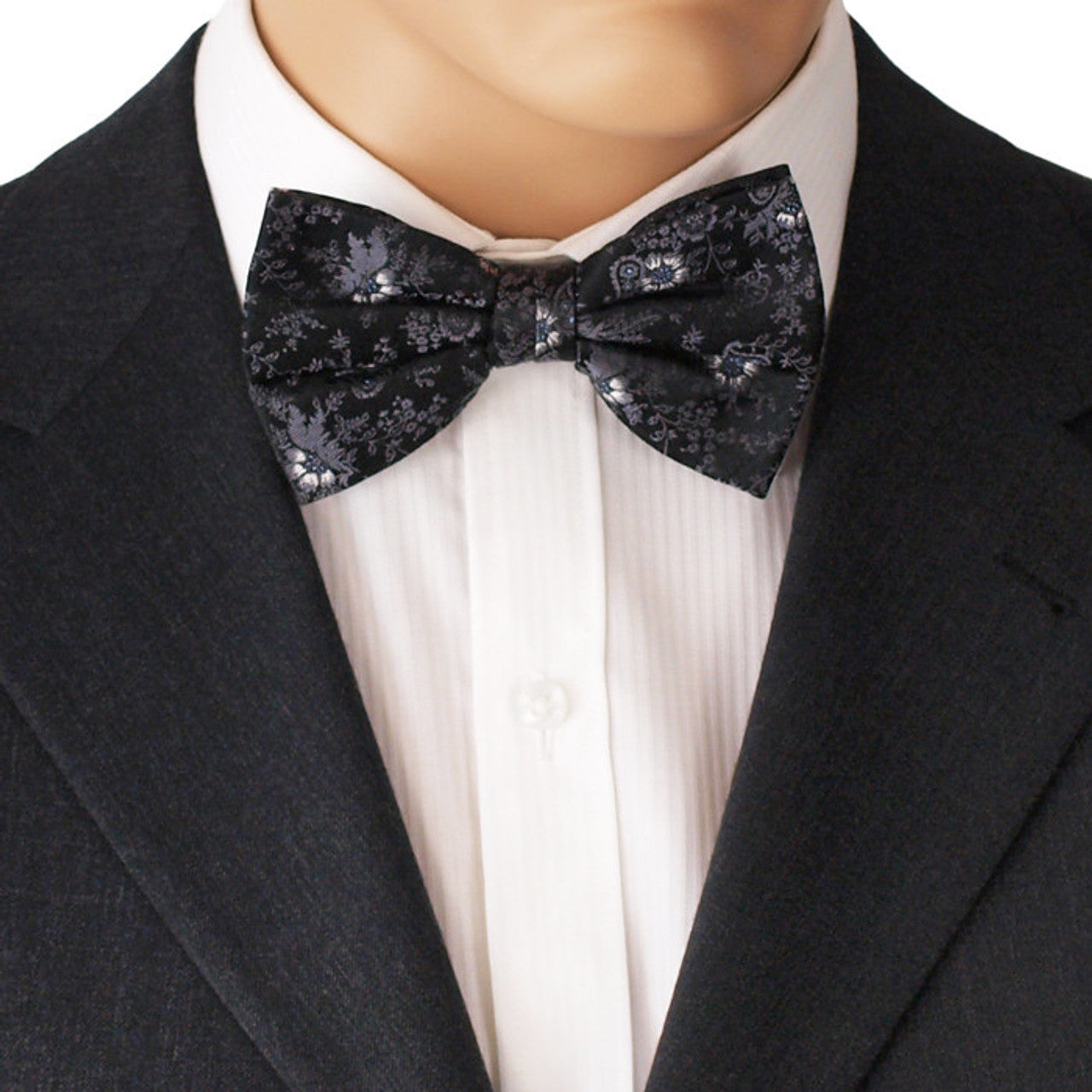 Mens Black Floral Bow Tie